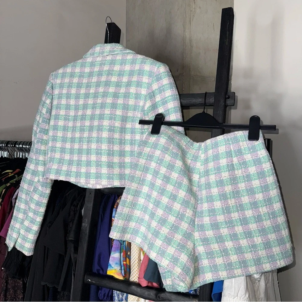 Zara Pastel Plaid Cropped Blazer and Skort Set - Picture 8 of 17